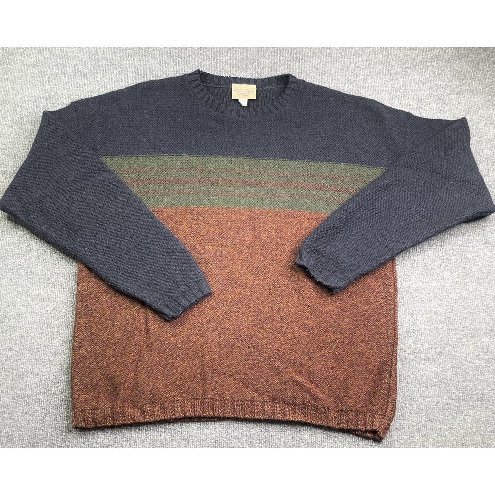 Birch Creek Sweater Mens XL Navy‎ Rust Wool Blend Colorblock Crew Neck Pullover
